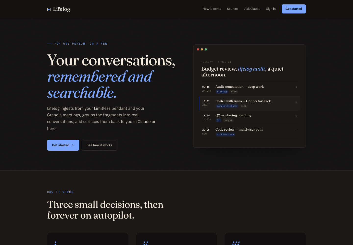 lifelog homepage screenshot